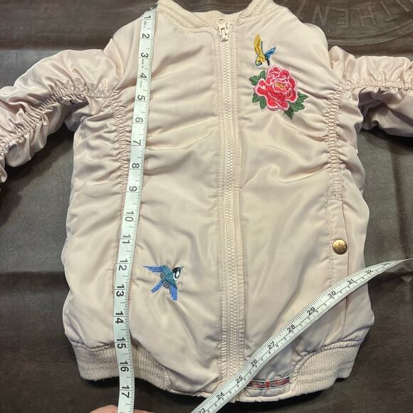 Hudson Girls Pink Bomber Jacket Size 6X Embroidered Birds & Rose Zip Up Coat - Picture 13 of 14